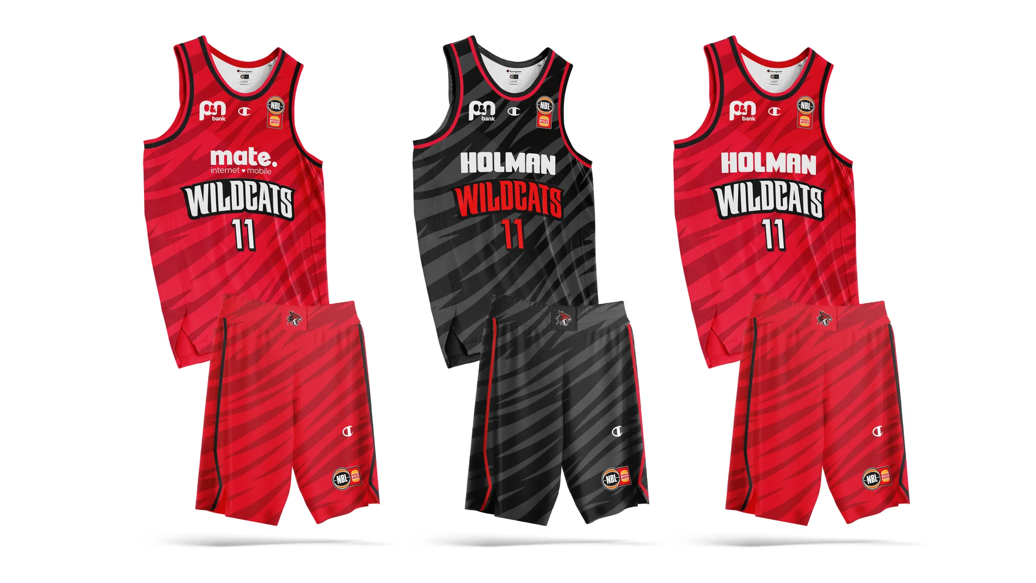 Perth Wildcats home and away playing strips displayed together
