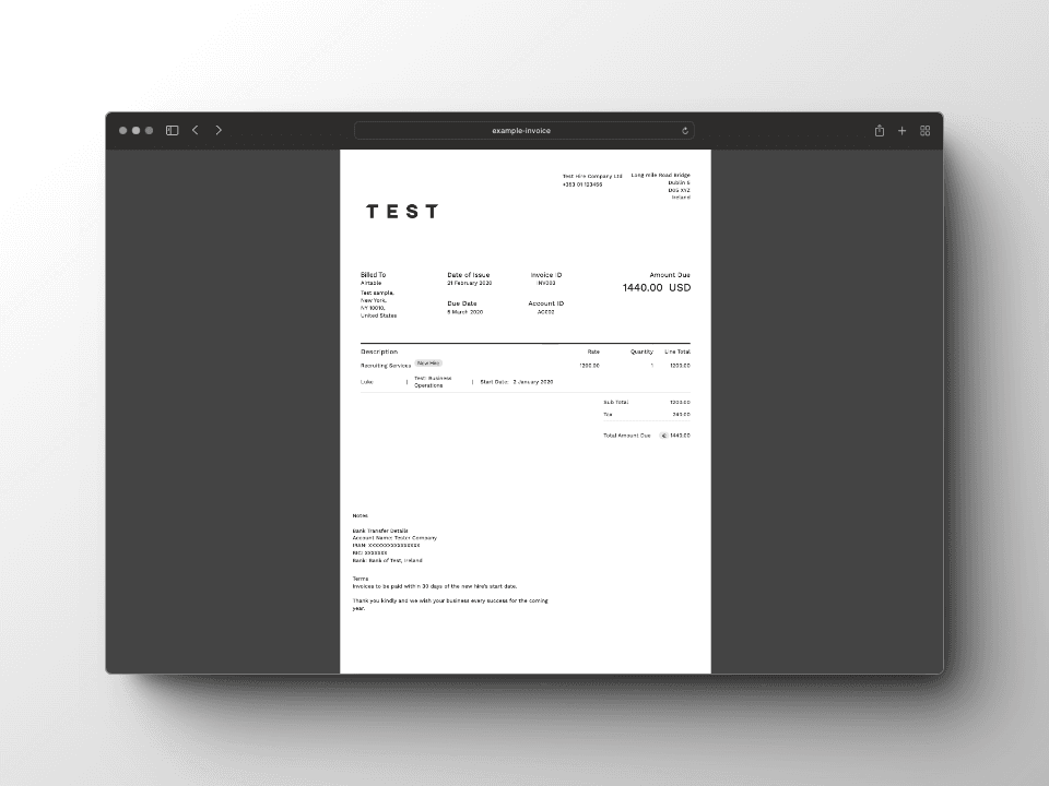 internal ops system invoice