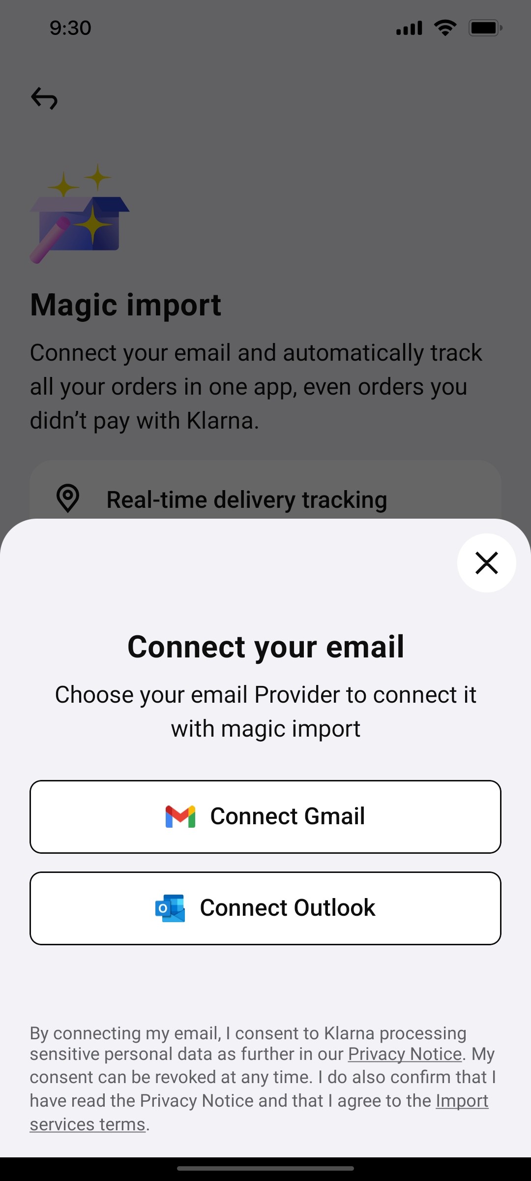 Klarna Connect Your email Page Screen