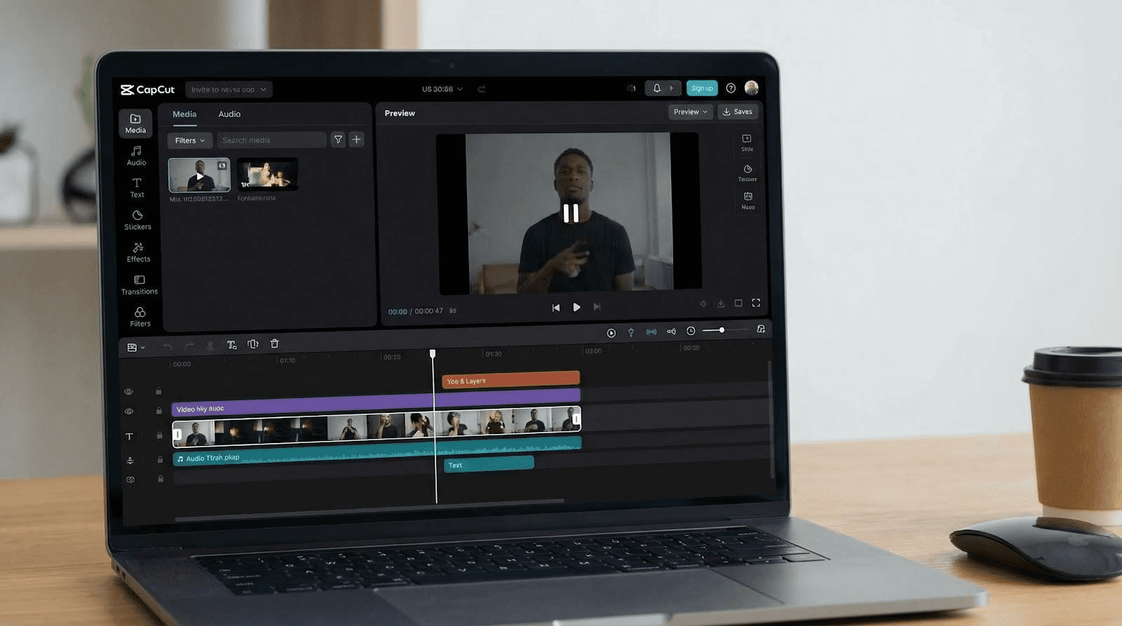 CapCut video editor on laptop screen - How To Do Voiceover On Capcut