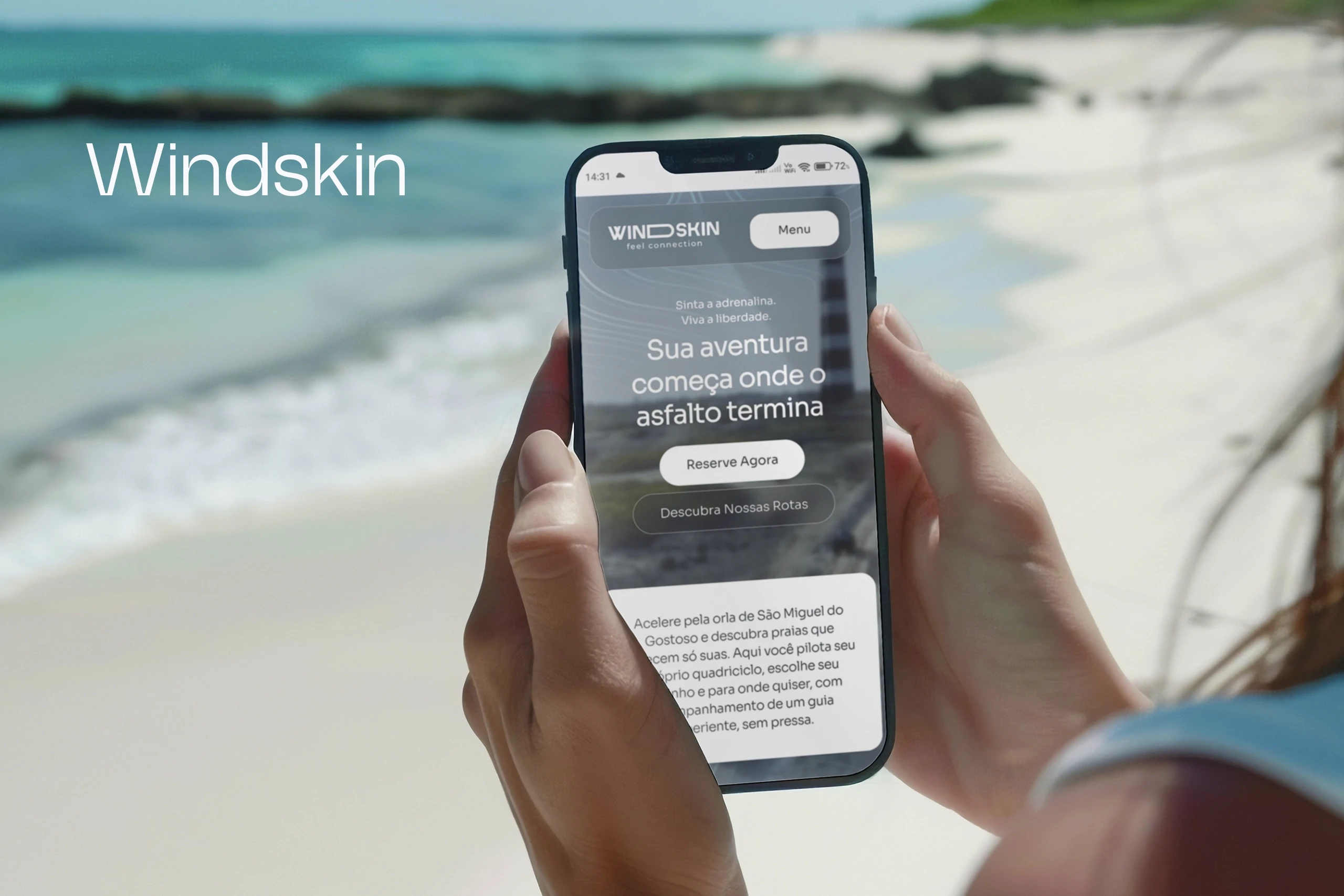 A mockup of an iPhone placed on a chair's back