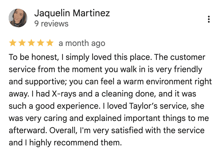 Midtown Dental Studio on Eglinton review from Jaquelin Martinez on Google: best dentist in Midtown Toronto, Ontario