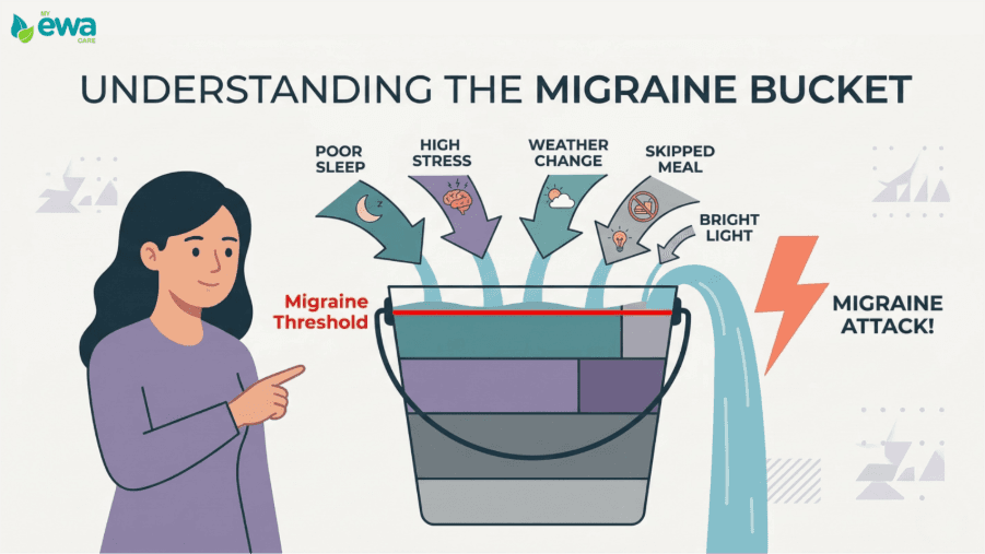 Migraine trigger bucket model explaining recurring migraine symptoms