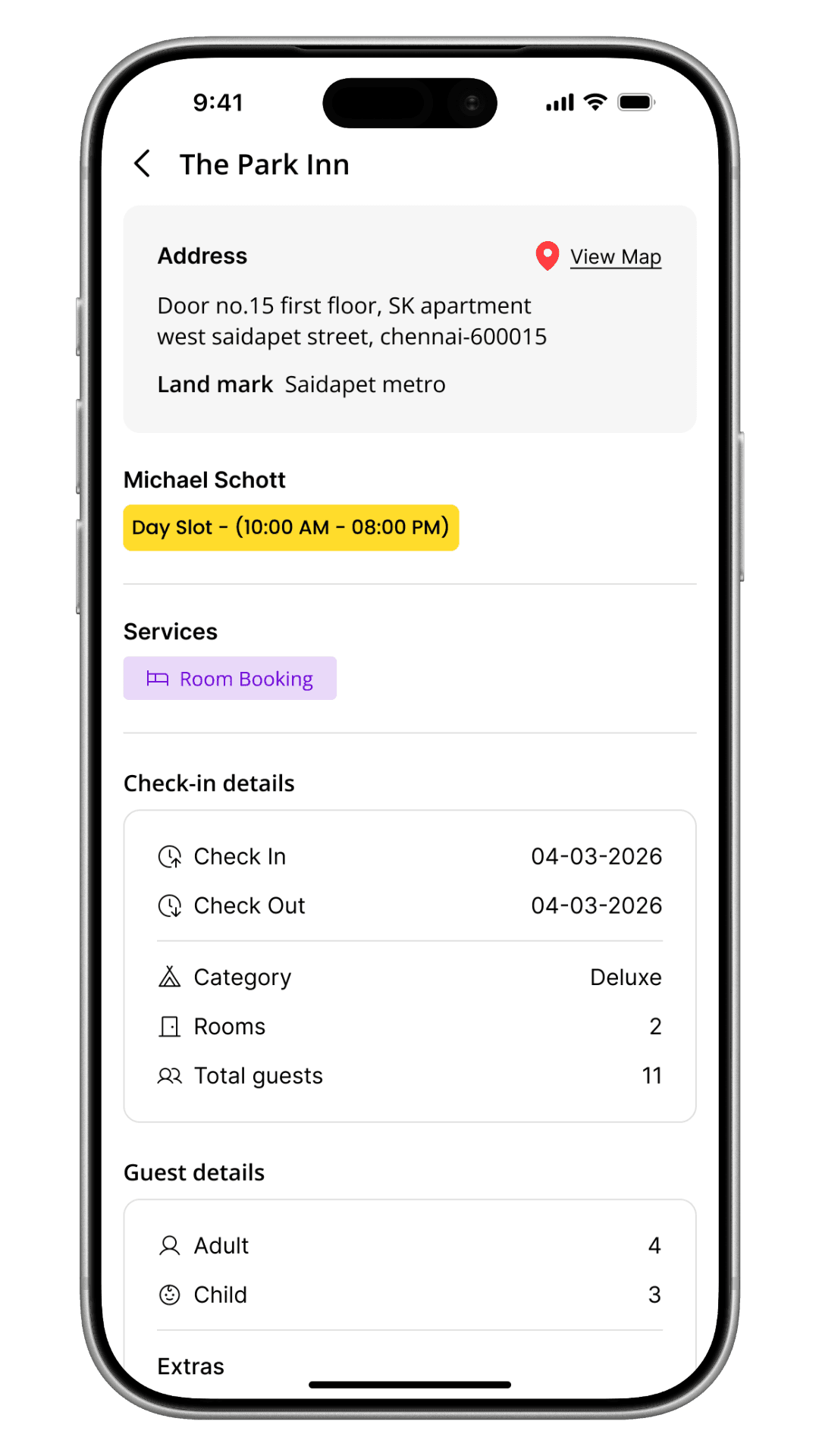 Booking history details page