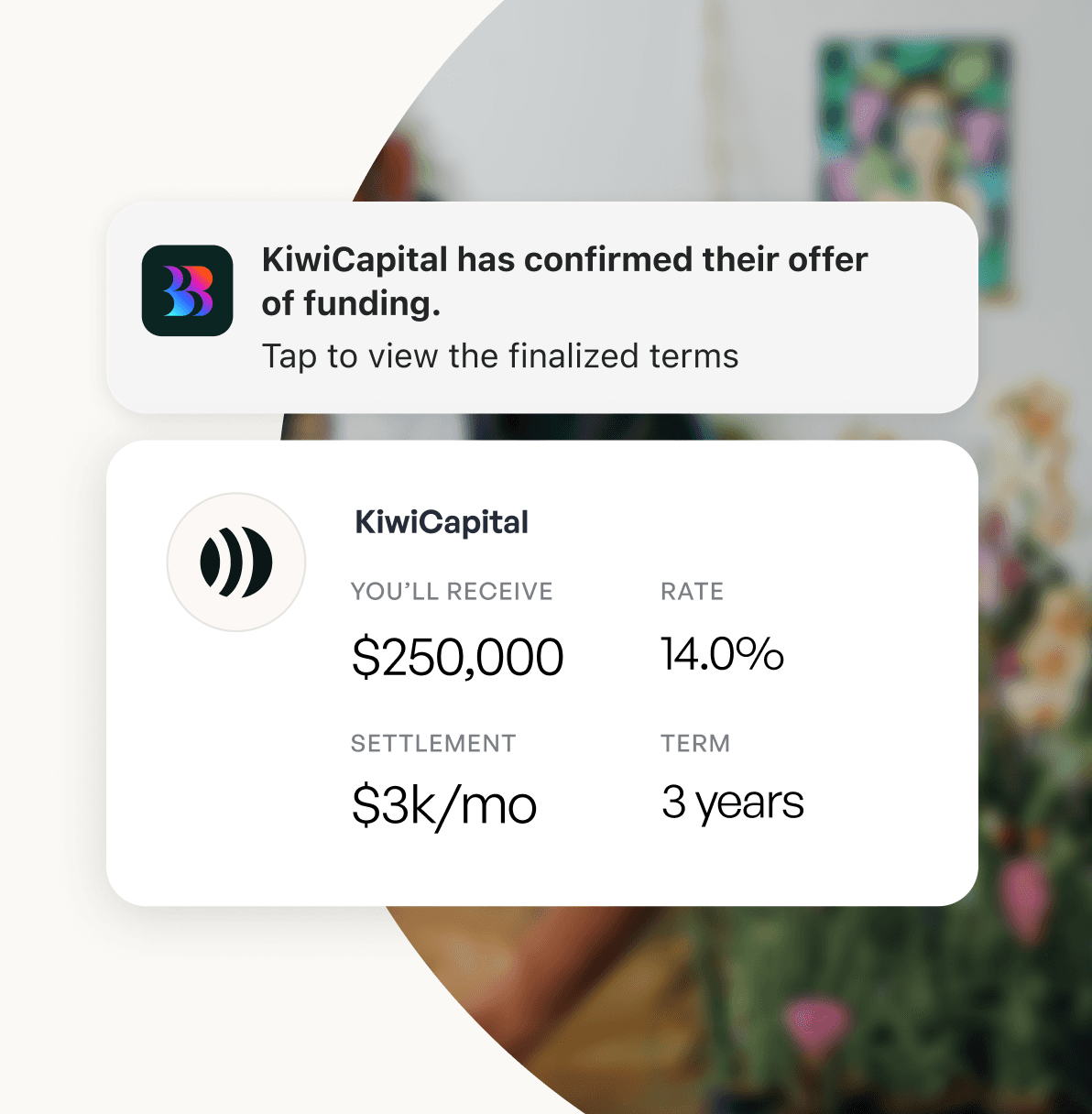 Confirming terms for lending on Bizzy