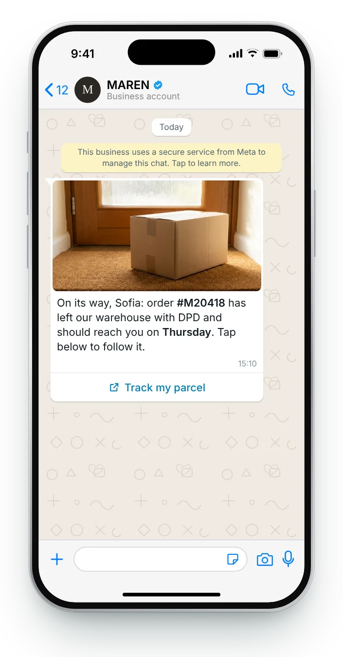 On its way, with a tracking button: WhatsApp shipping update on an iPhone