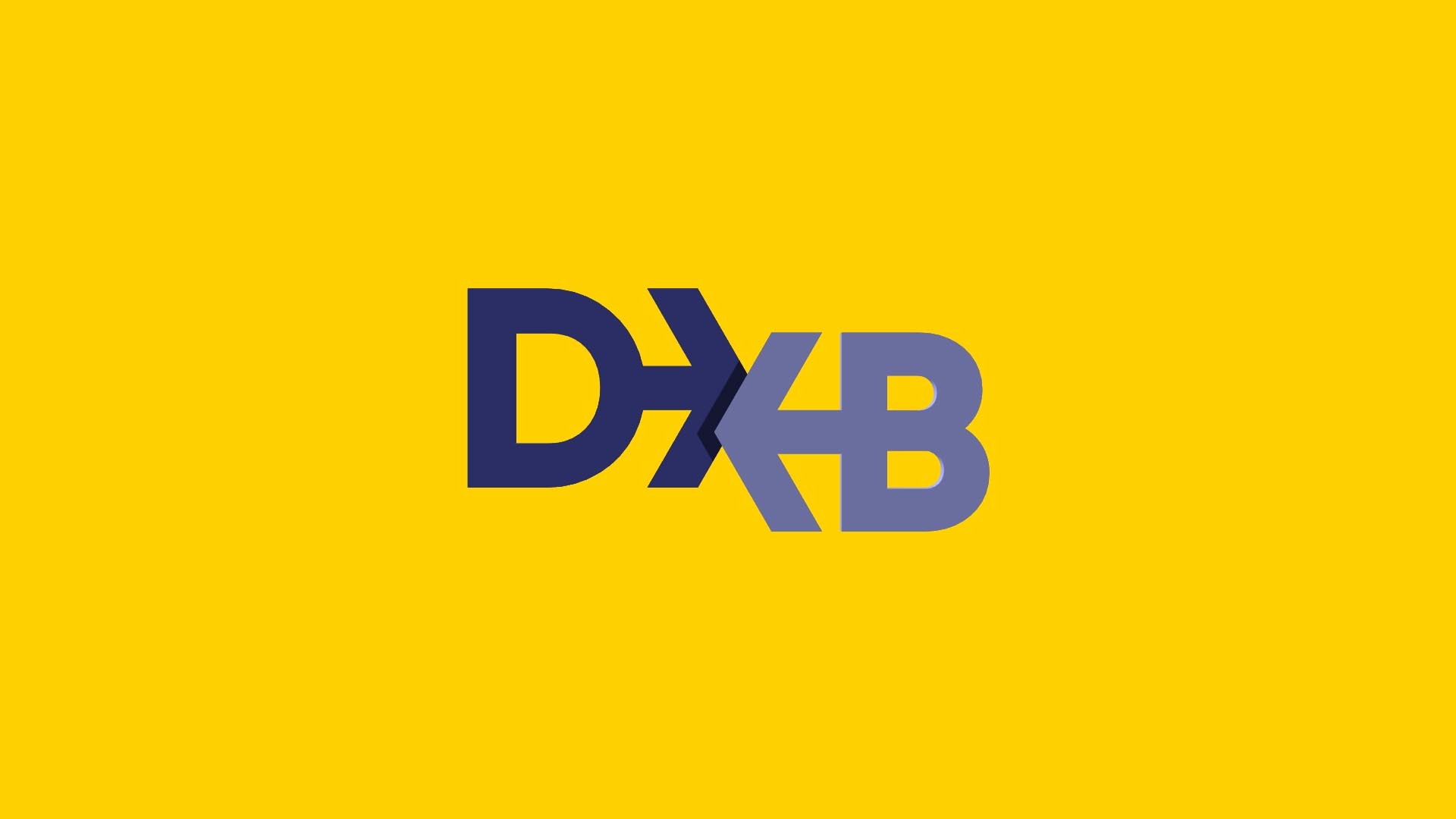 DXB logo in blue hues onthe bright yellow background