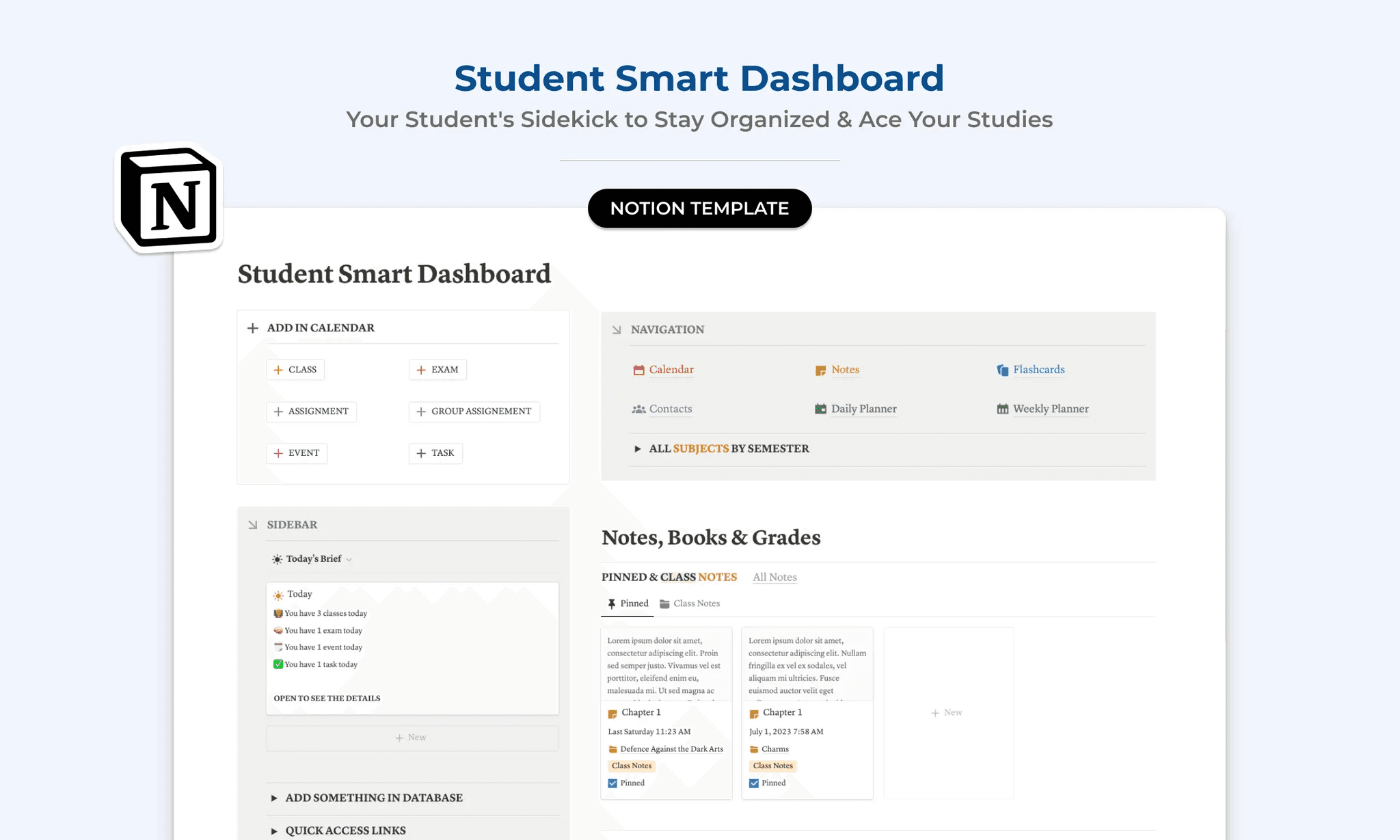 Student Smart Dashboard Notion Template