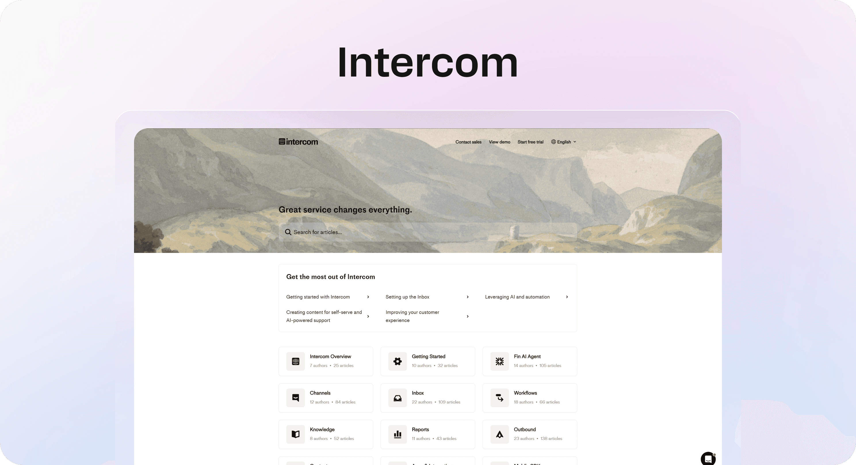 Intercom help center homepage example