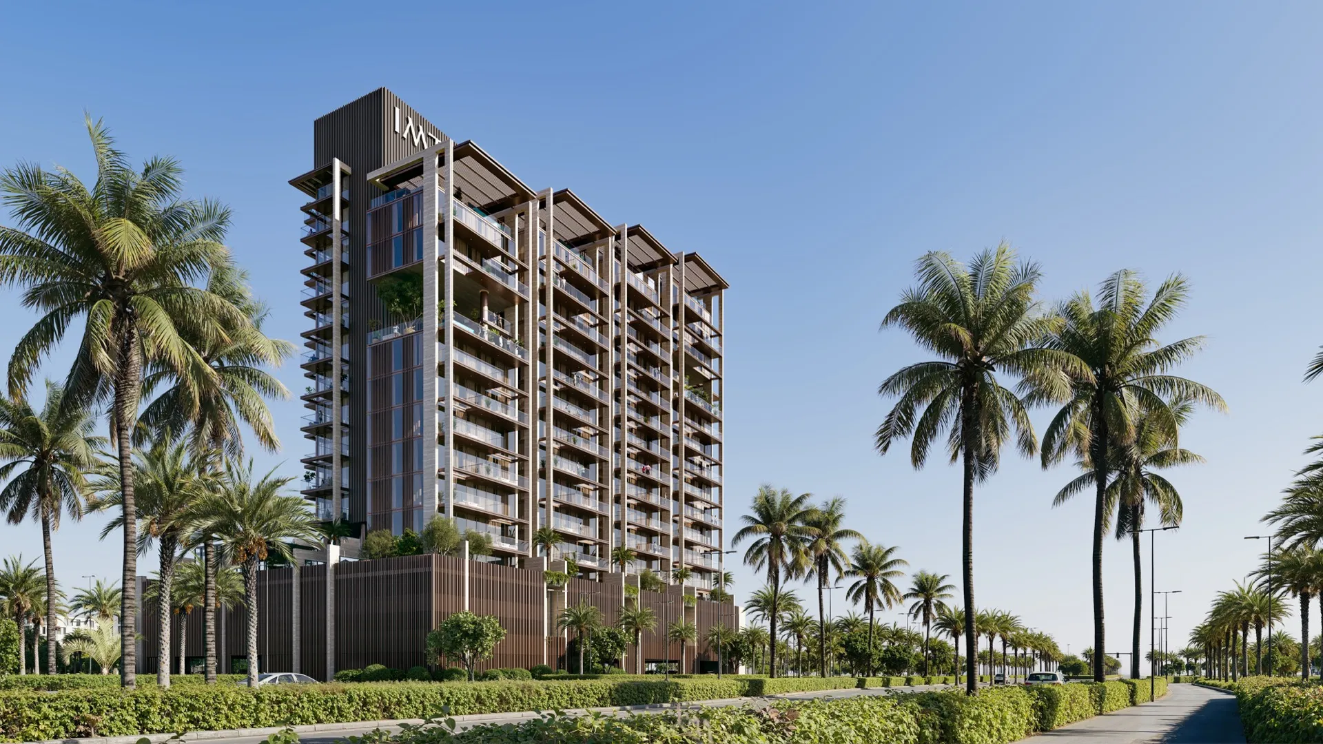 Architectural view of the Sea Cliff building surrounded by palms, a premier real estate opportunity.