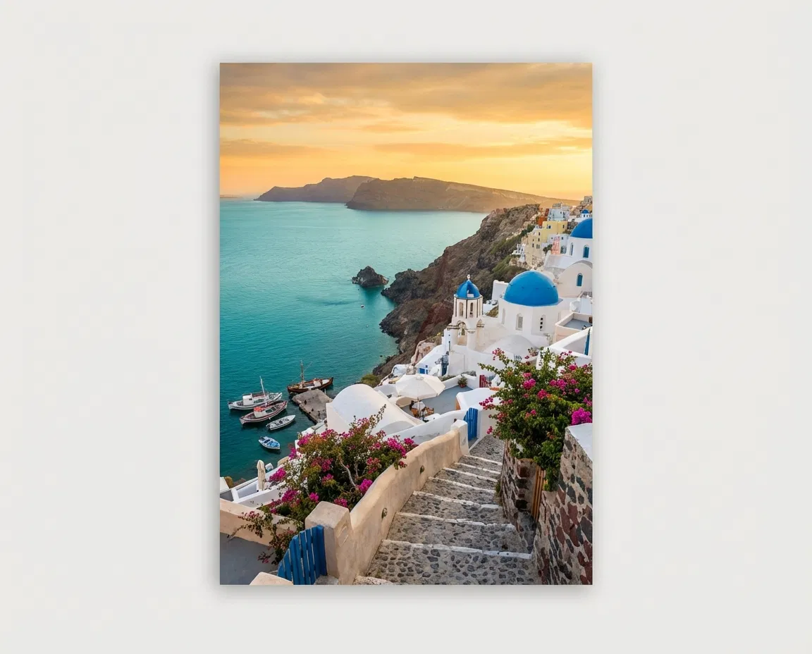 Serene Greek holiday landscape representing social tourism benefits.