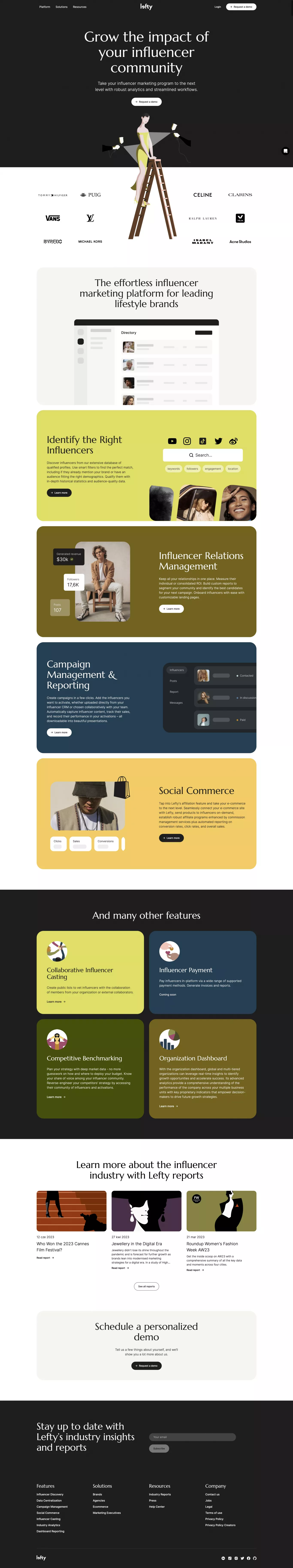 Grow the impact of your influencer commu landing page screenshot showcasing Tech and Marketing design