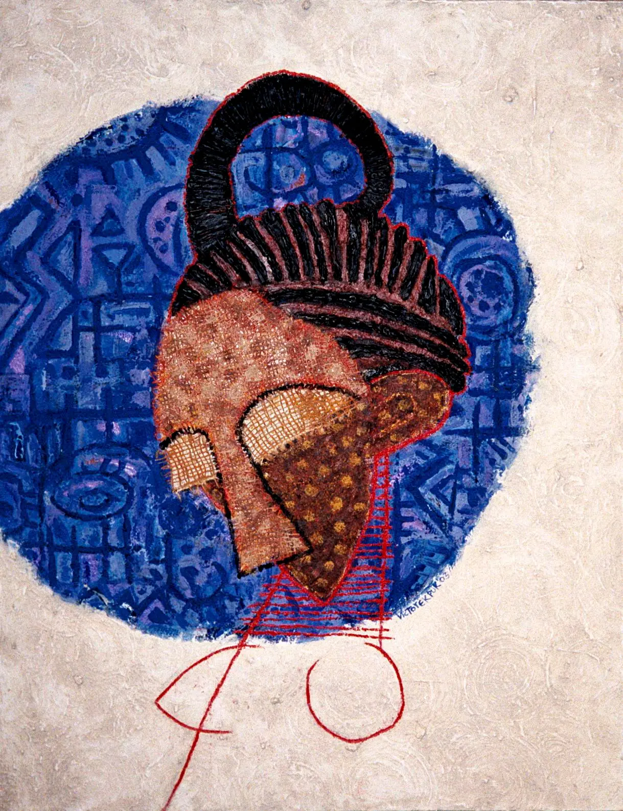 Mbobo (Maiden) Series #3 (2003). Acrylic burlarp on canvas. 22 in. × 28 in.