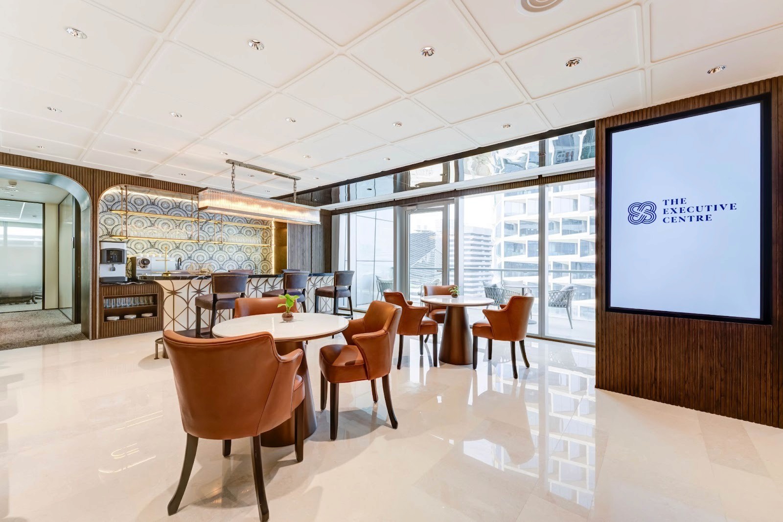 A lounge area at TEC in KAFD offering national address plans to support trade name with a reputed address. 