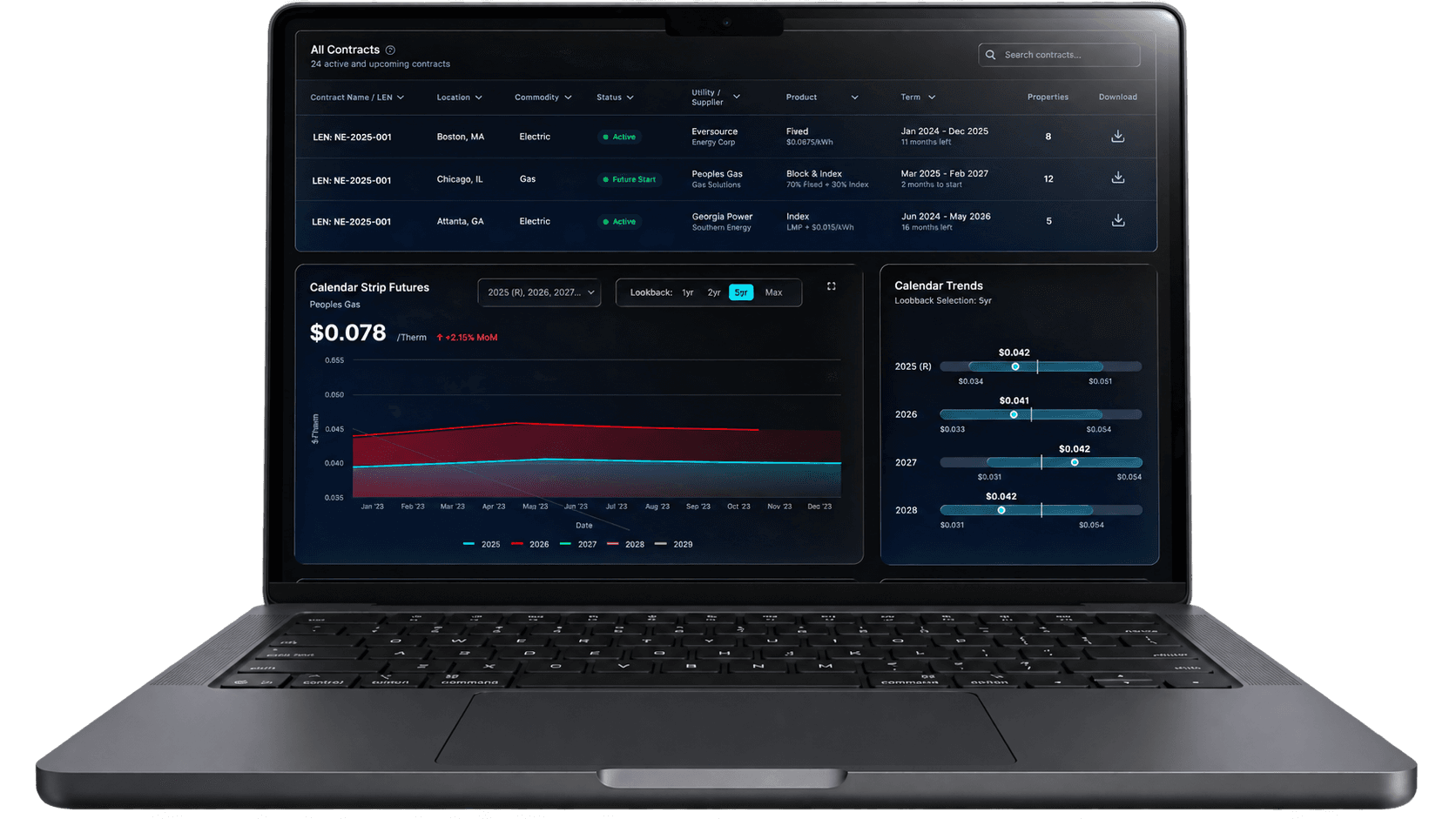 Tablet displaying the EnergyCX platform with usage charts and data tables