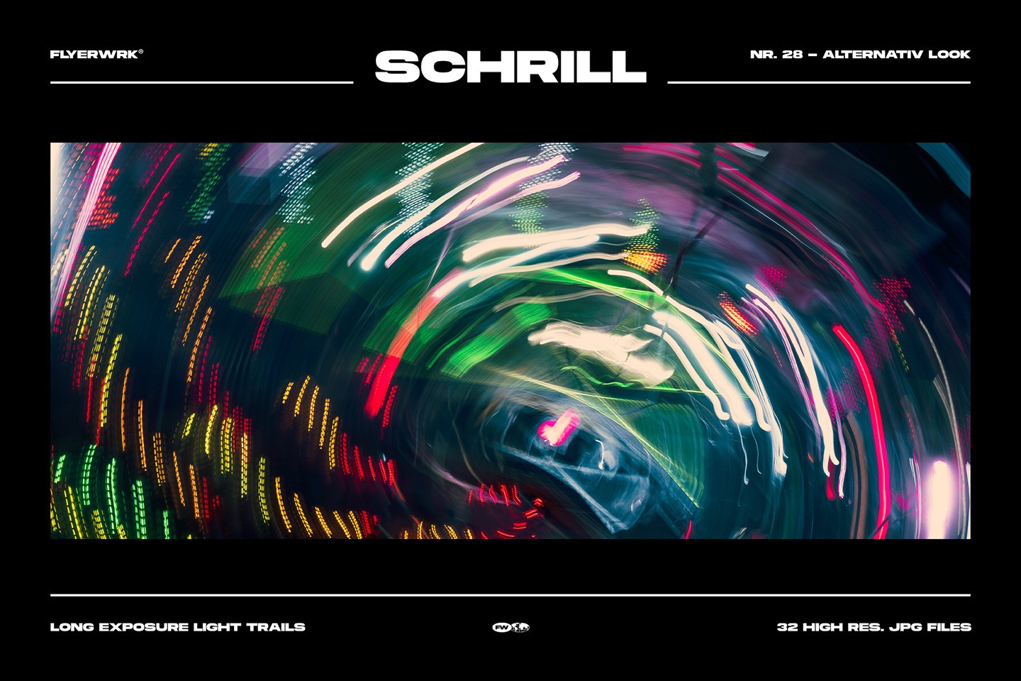 Schrill alternative look light streak background featuring a psychedelic vortex of colorful long-exposure city lights and motion blur.