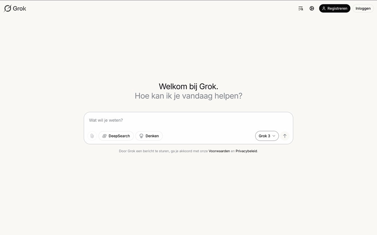 Screenshot van Grok website
