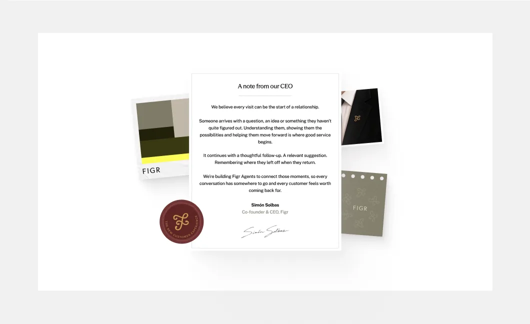 Figr brand stationery with a letter from the CEO