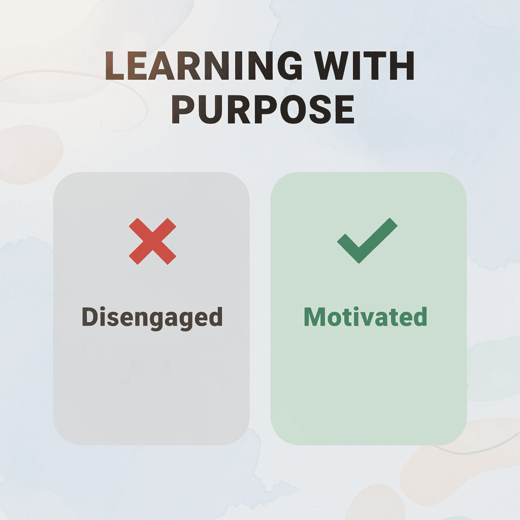 Before and after infographic showing shift from disengaged to motivated learning