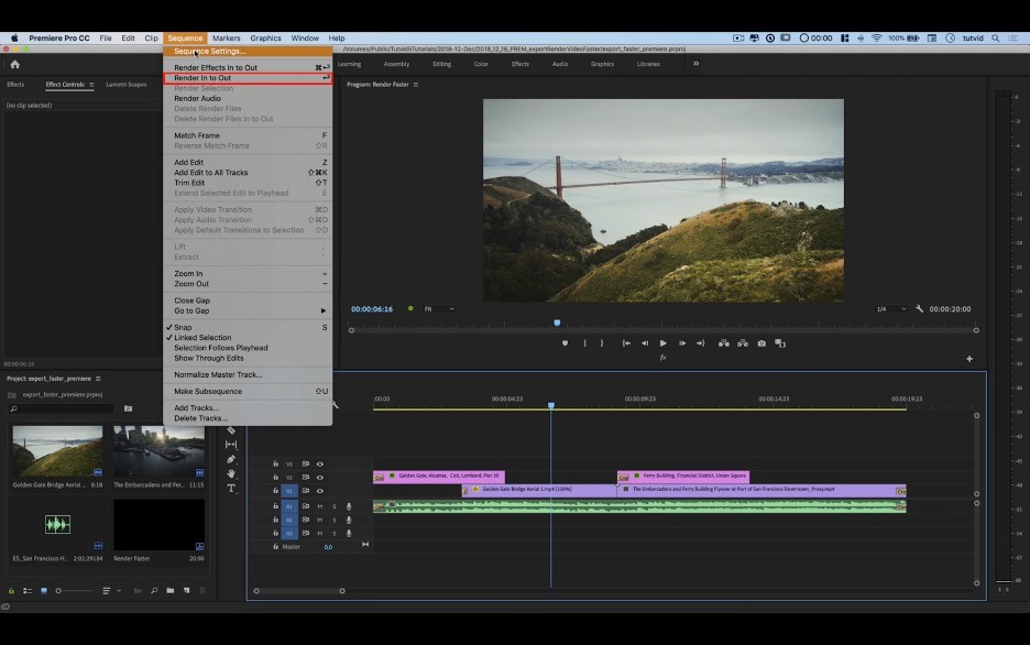 Render in to out to reduce your premiere pro rendering times