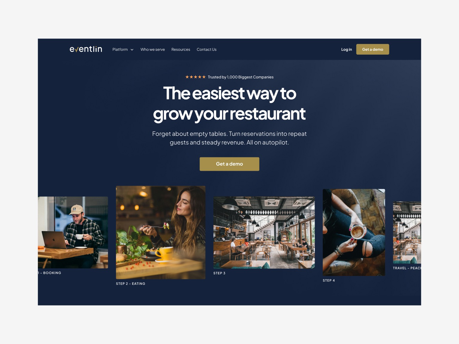 Eventlin website hero section – Framer landing page for restaurant booking platform