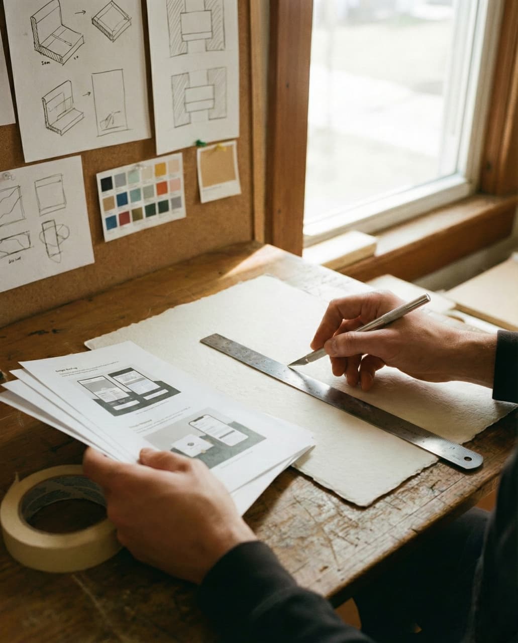 A designer writing on paper