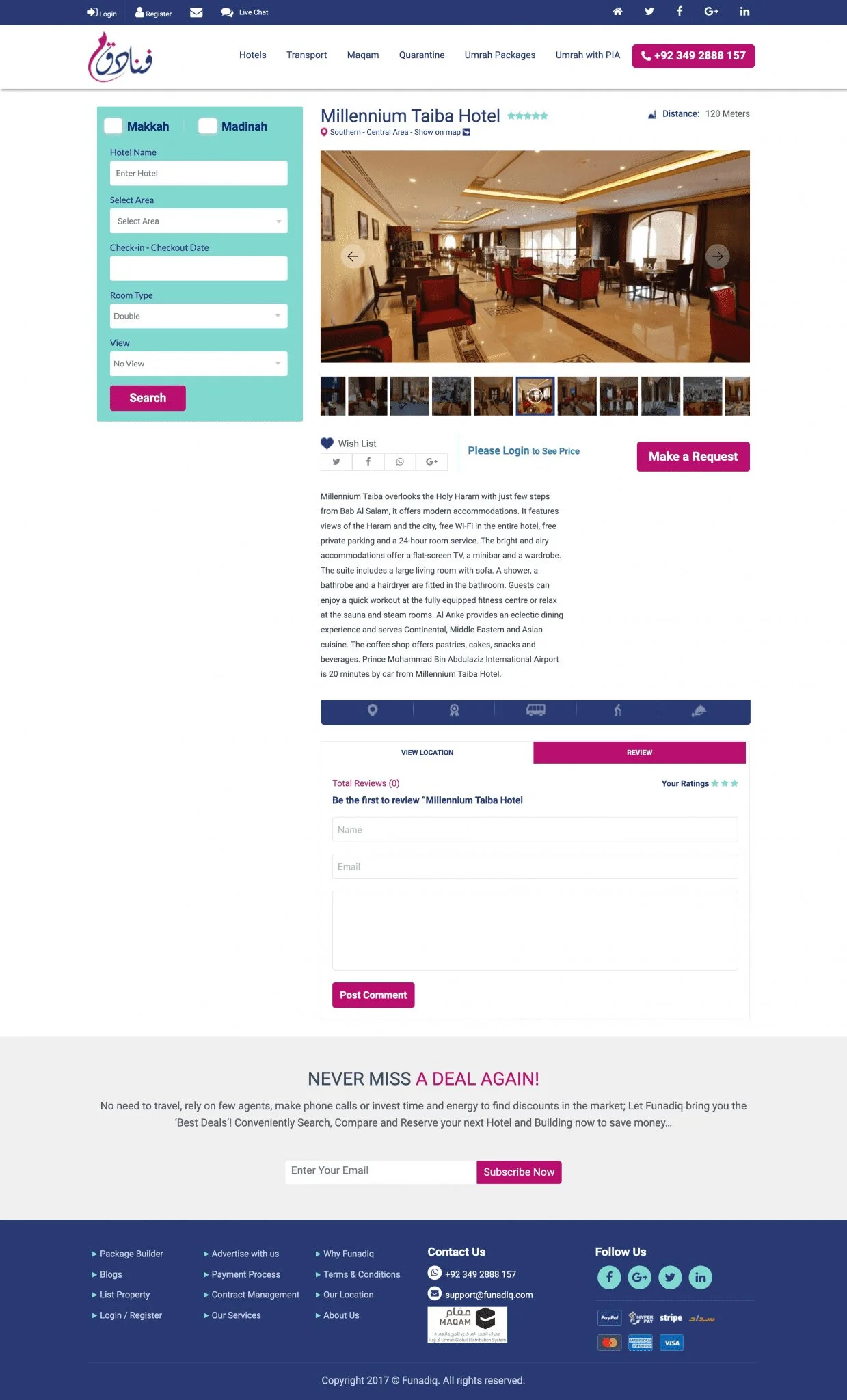 Hotel page for Funadiq website developed & designed by Dreams Agency Mississauga, Ontario