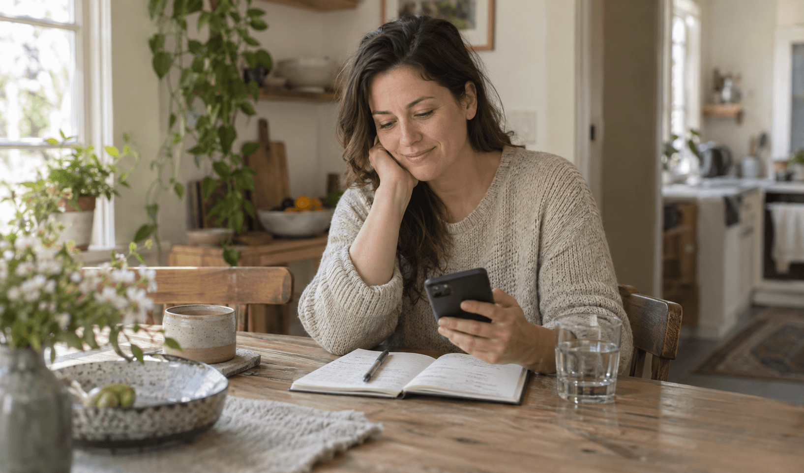A woman making time for her health notes at home