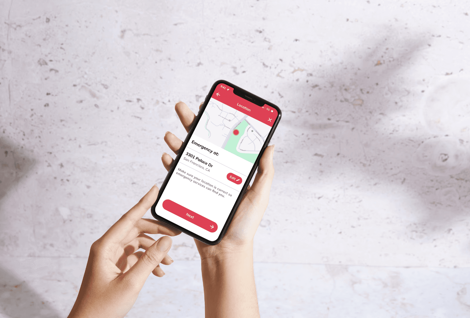 Mockup of a mobile app in a person's hand