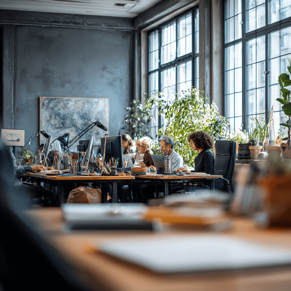 Team members working on important articles