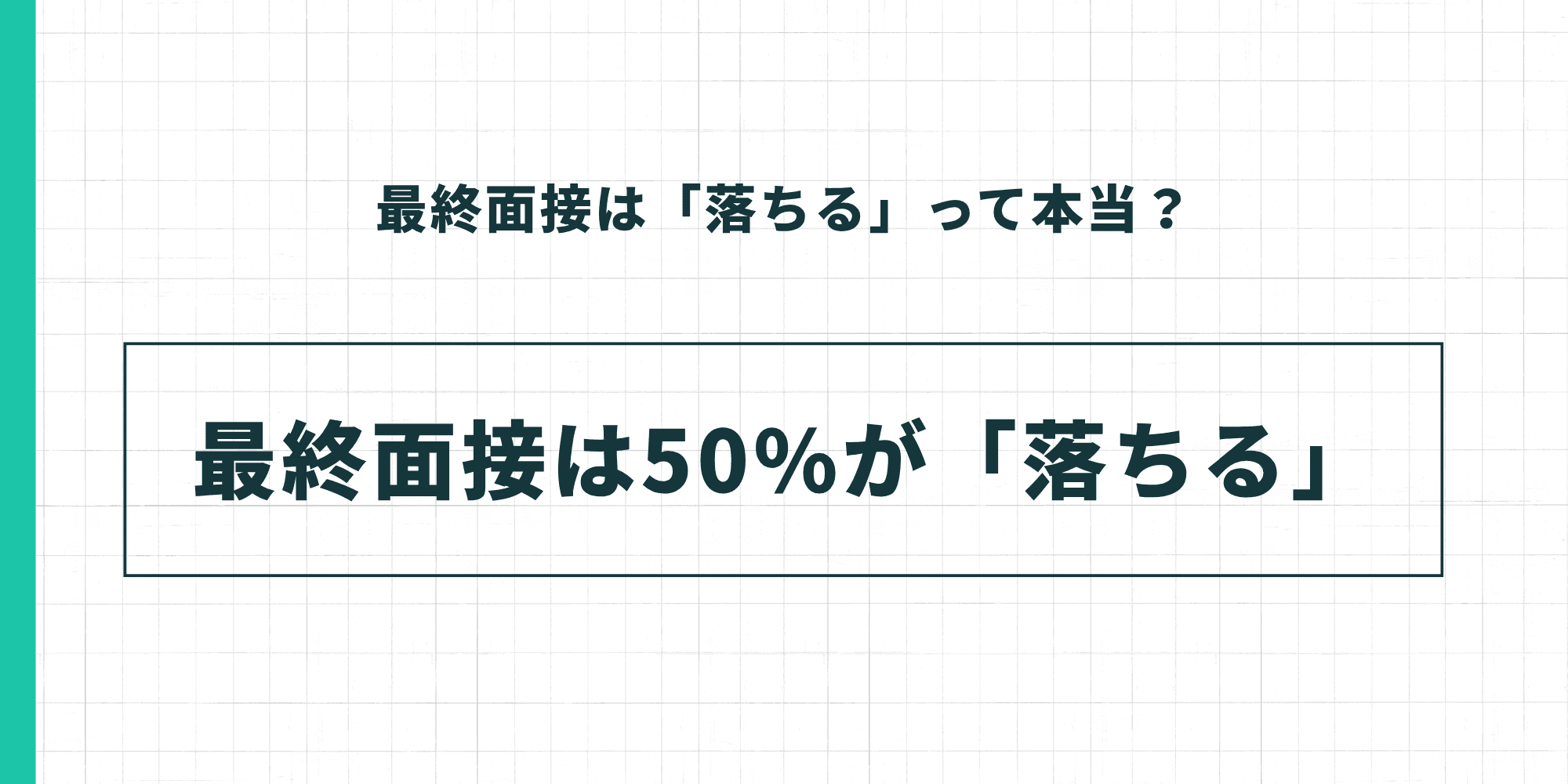 最終面接の合格率を示すスライド。「最終面接は50%が『落ちる』」と大きく記載されている。