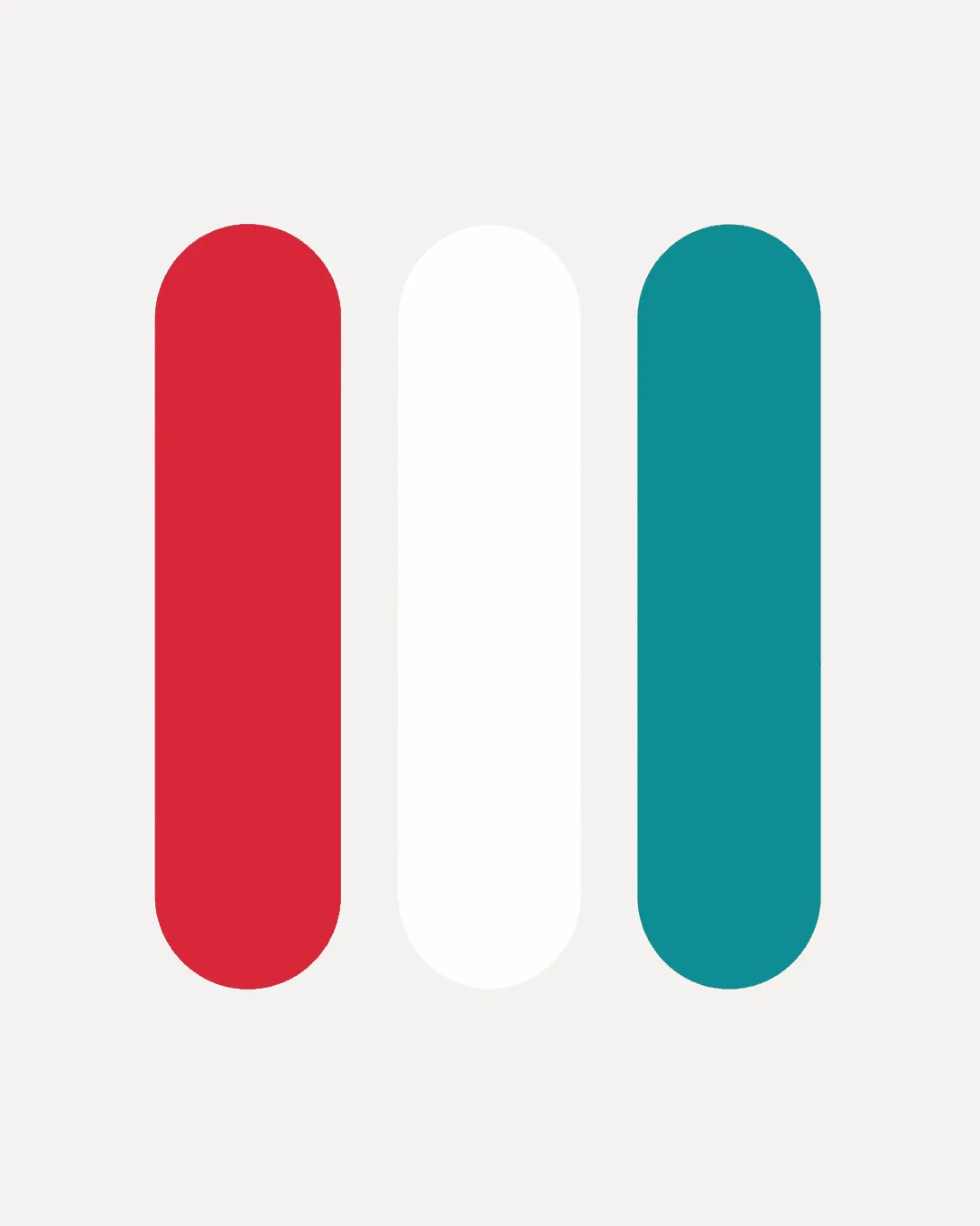 Red, white, and teal vertical bars
