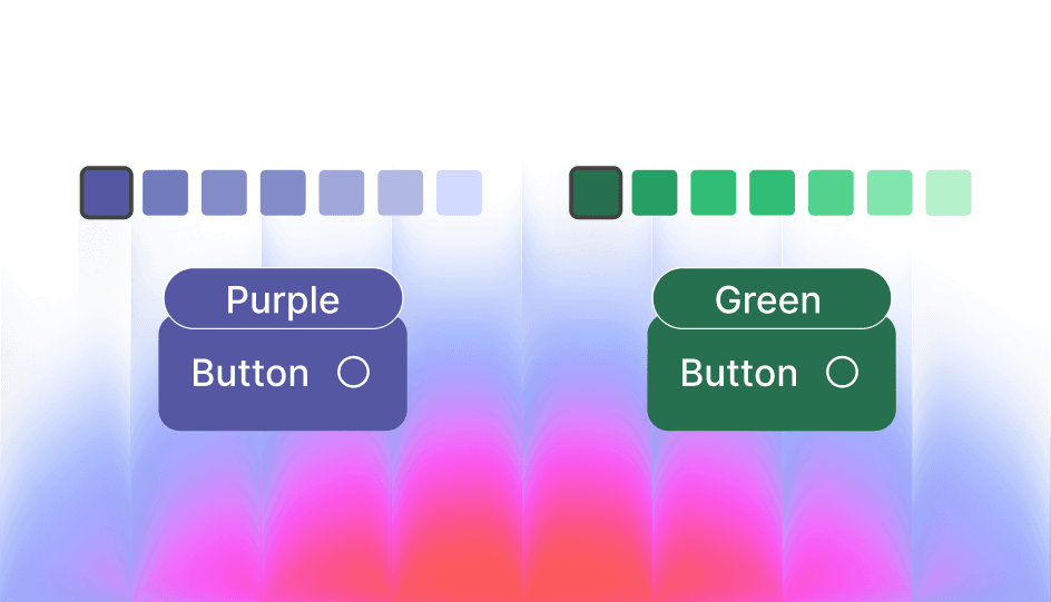2 buttons with purple and green color and colors shades of purple and green on top of the buttons