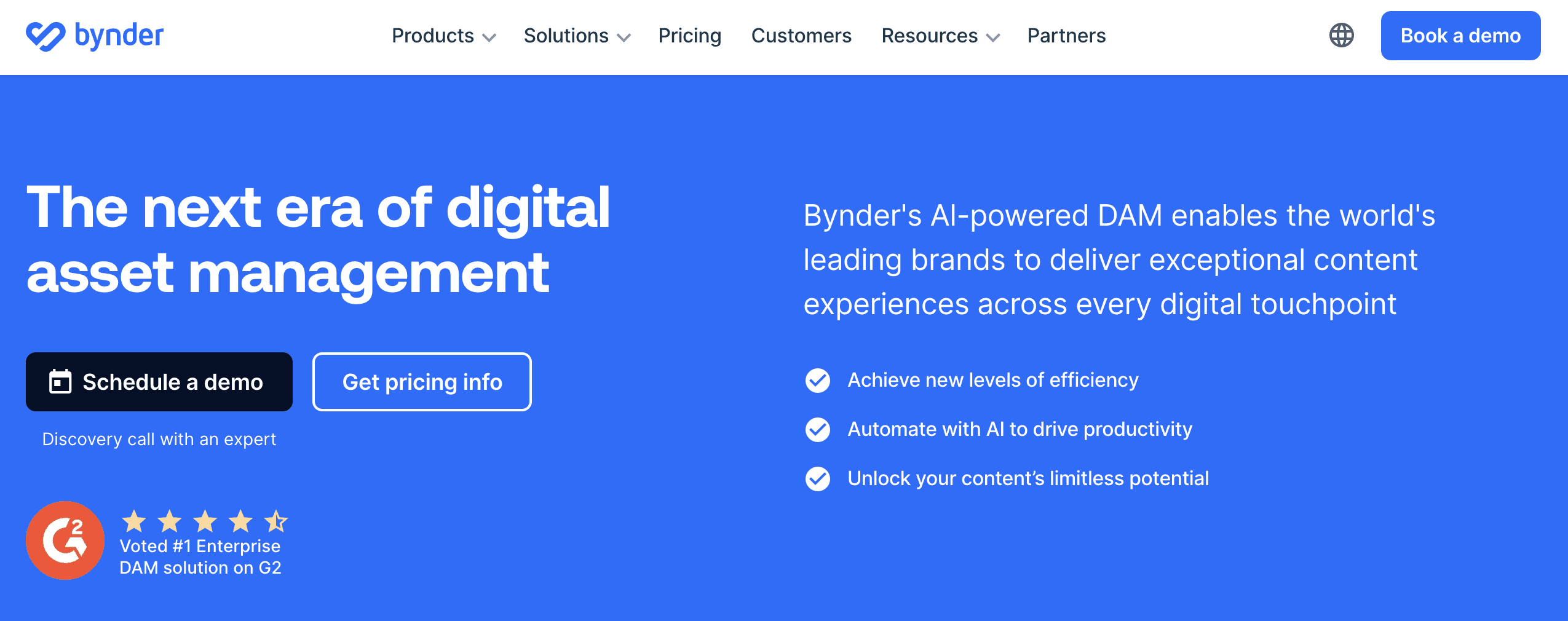 screenshot of bynder's front page