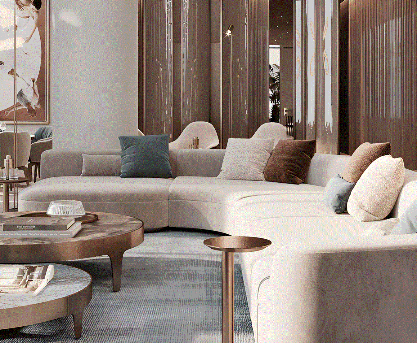 A stylish living room displaying a large sectional couch and coffee table, inspired by the Orla Infinity theme.