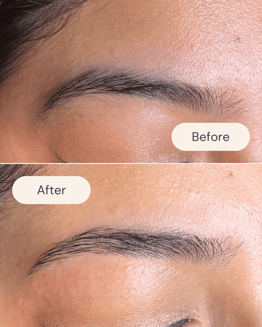 before and after eyebrow waxing with defined shape and clean finish