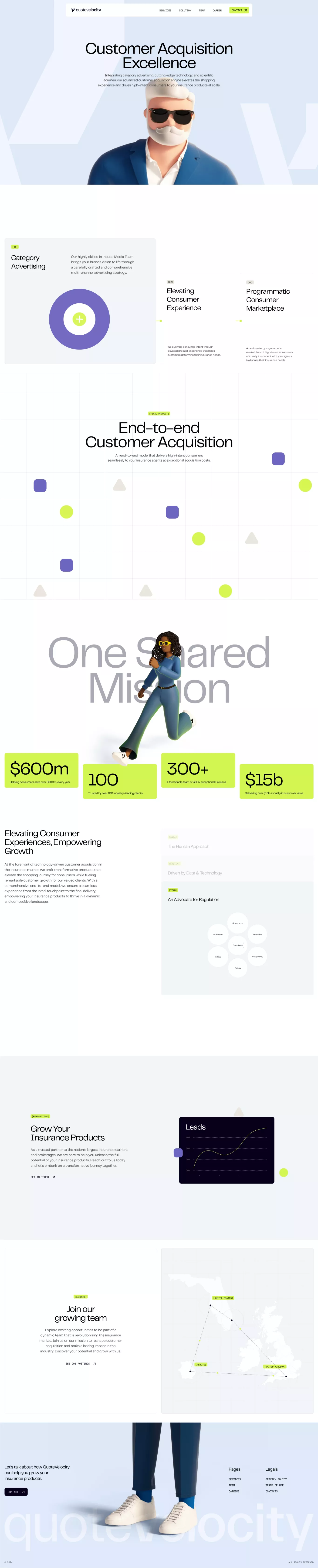 Quote Velocity landing page screenshot showcasing Tech and Marketing design