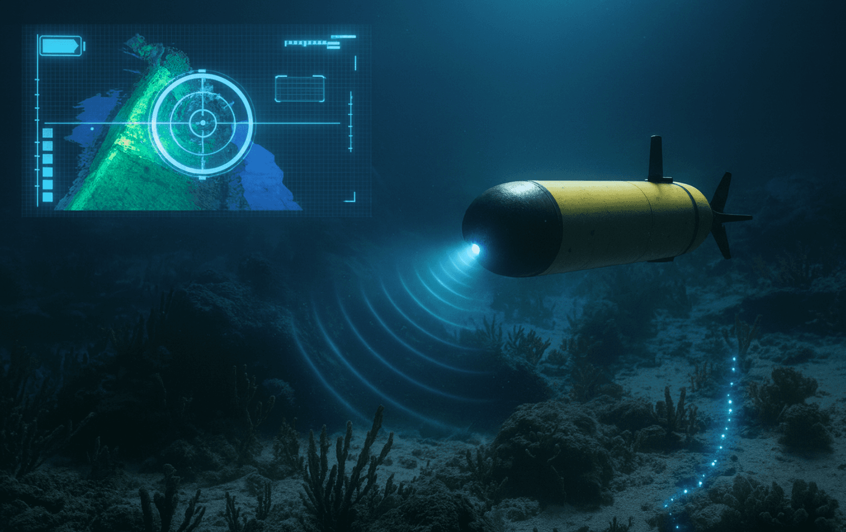 Person in submarine looking out large window at sea.