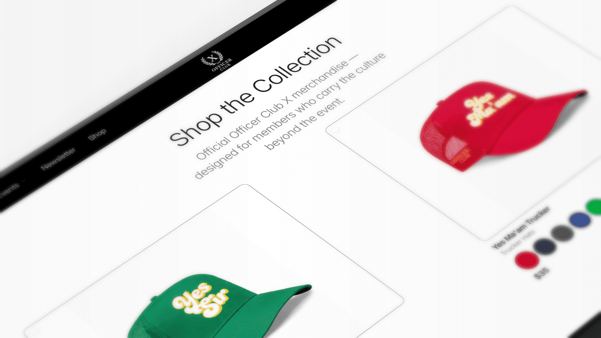 E-Commerce section from TheOfficerClubX website showing seamless integration with Shopify on their site.