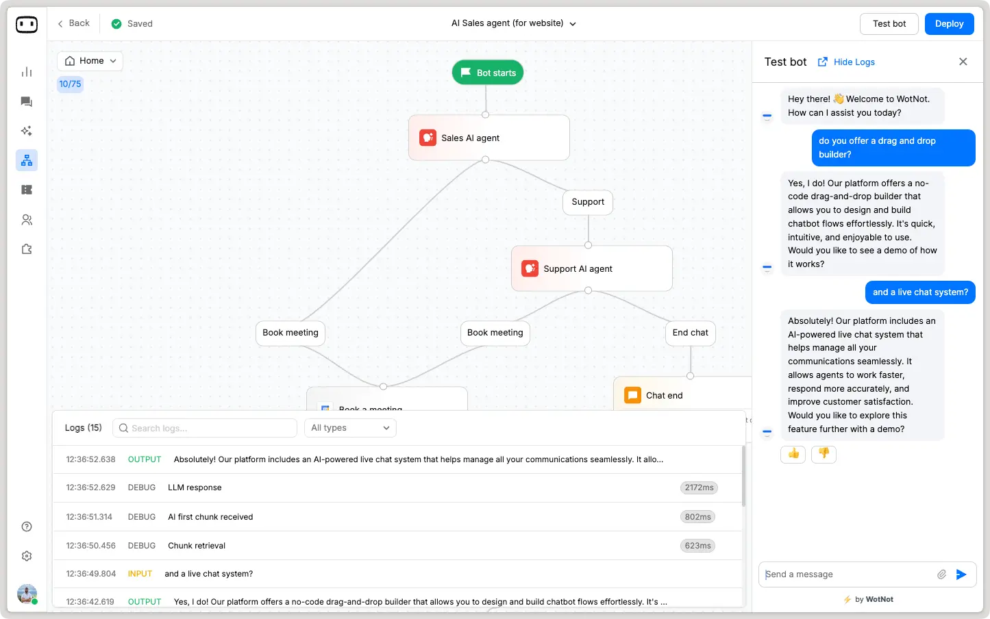 conversationp preview and testing in WotNot