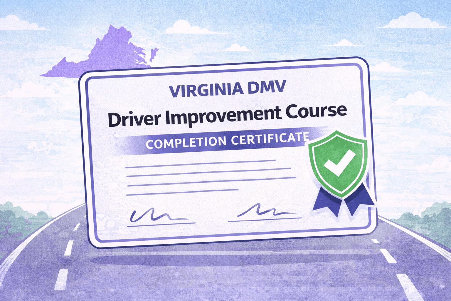 Virginia DMV driver improvement course completion certificate