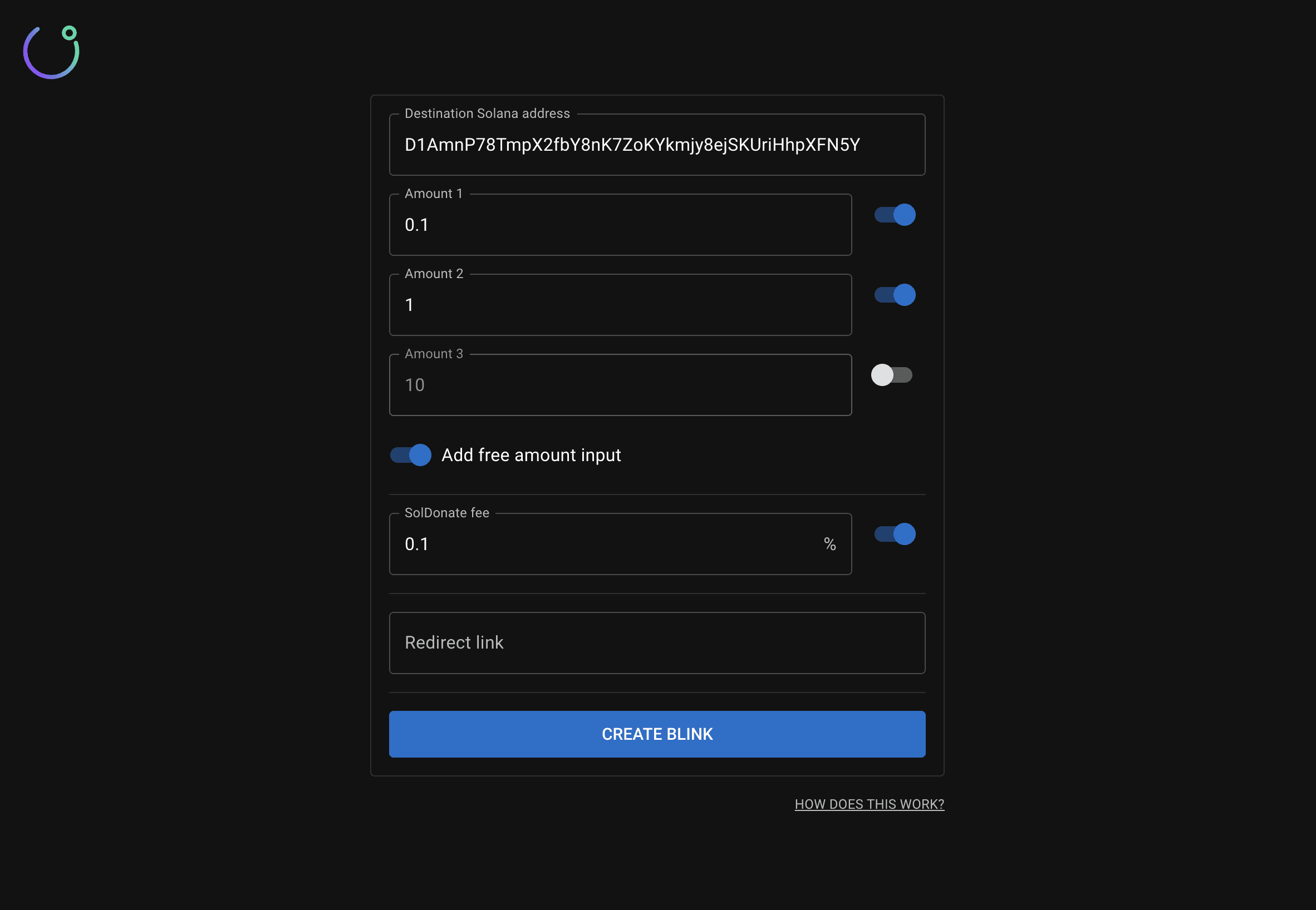 configuration interface of soldonate