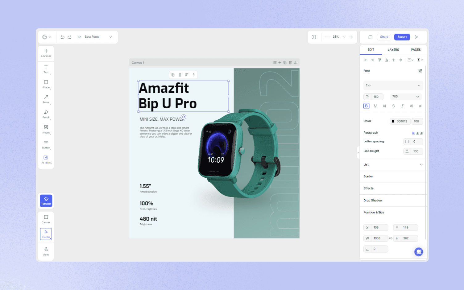 Glorify-app-amazfit-bit-u-pro-exo-bold-poppins-light-fonts