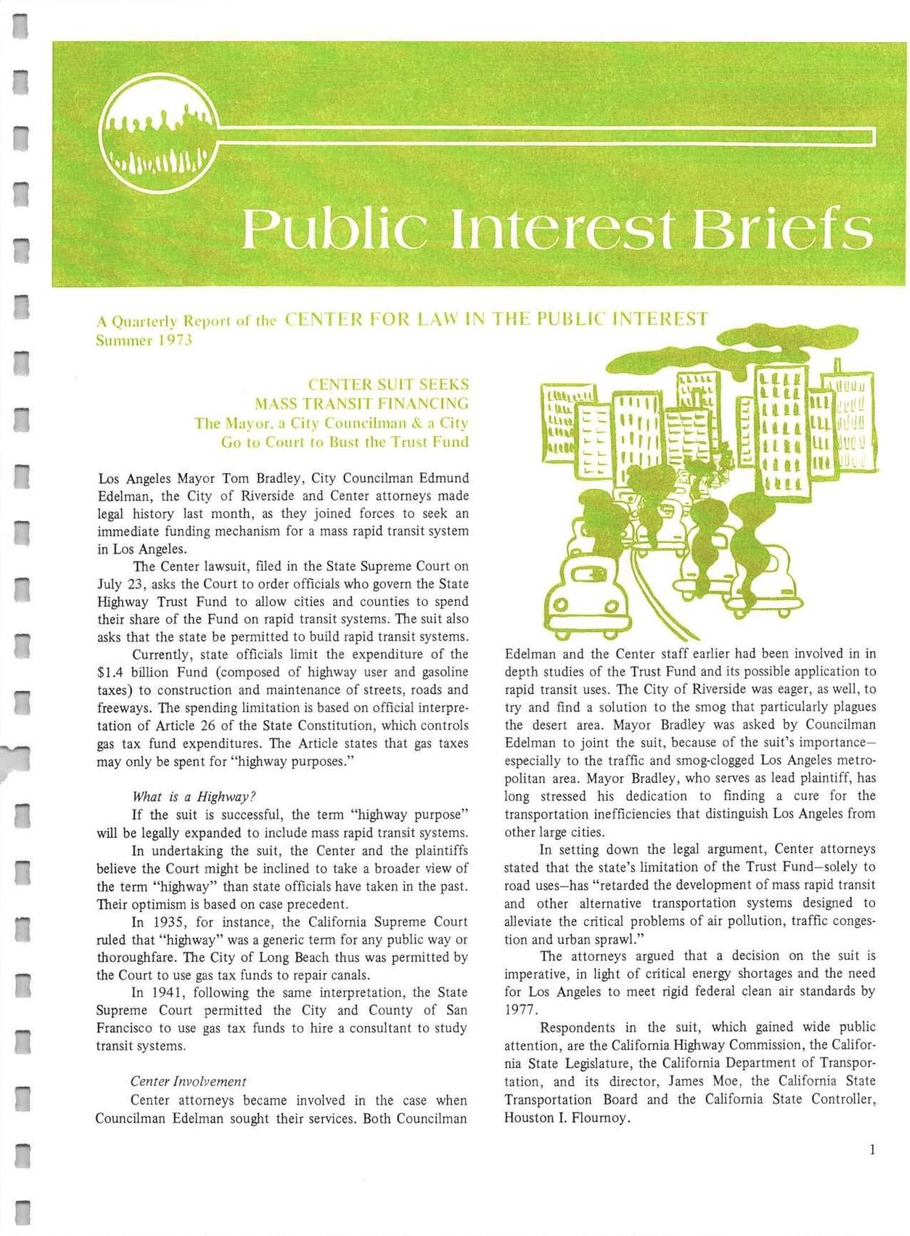 Cover of Center for Law In The Public Interest's Quarterly Report, Summer 1973 Edition Public Interest Briefs