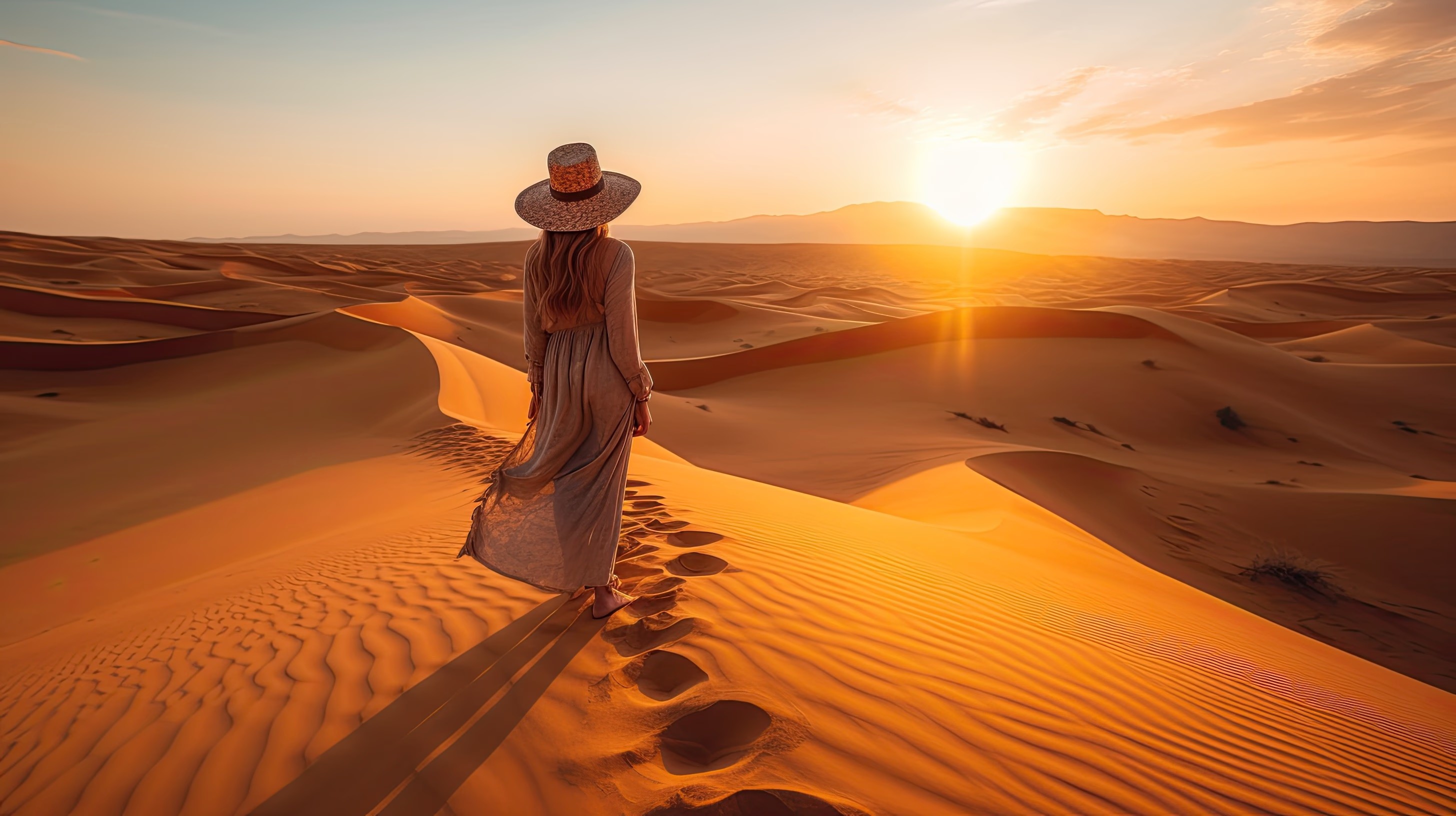 Lady looking at sunset in Namib Desert