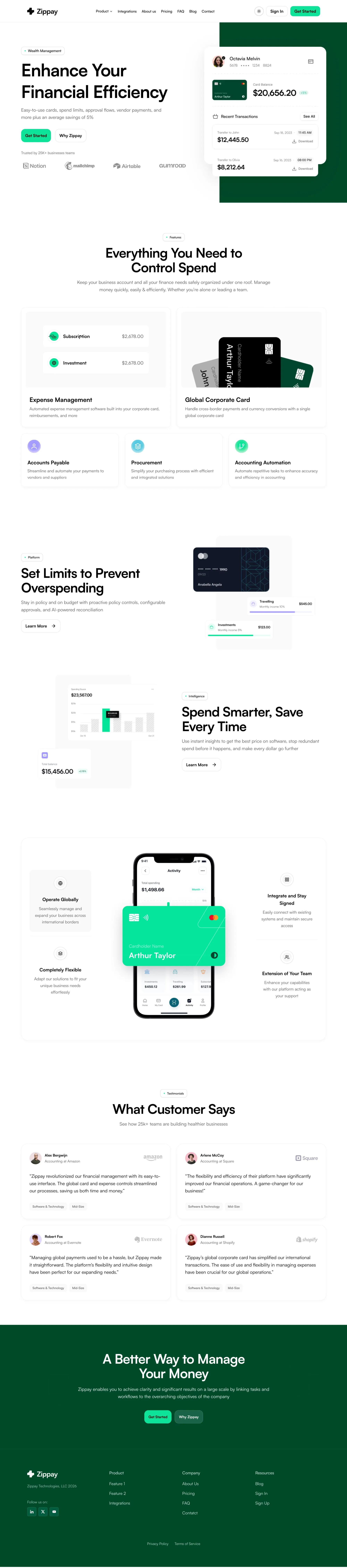 Zippay - Modern Next.js Template landing page screenshot showcasing Finance and Tech design