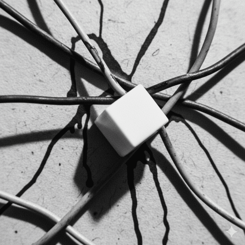 chaotic mess of dark tangled wires