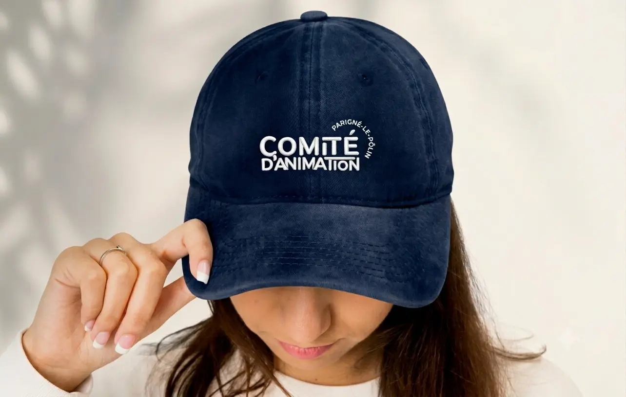 Casquette en jean brodée logo blanc