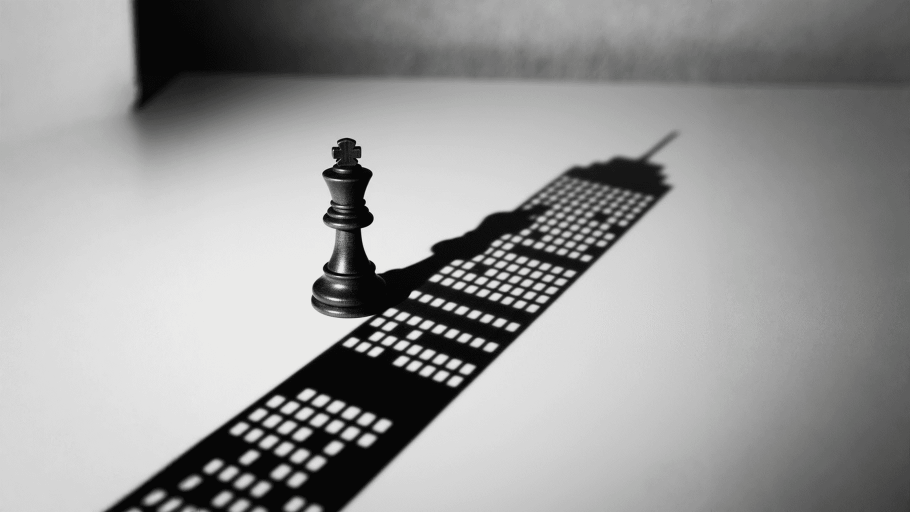 Chess piece casting a shadow shaped like a modern skyscraper