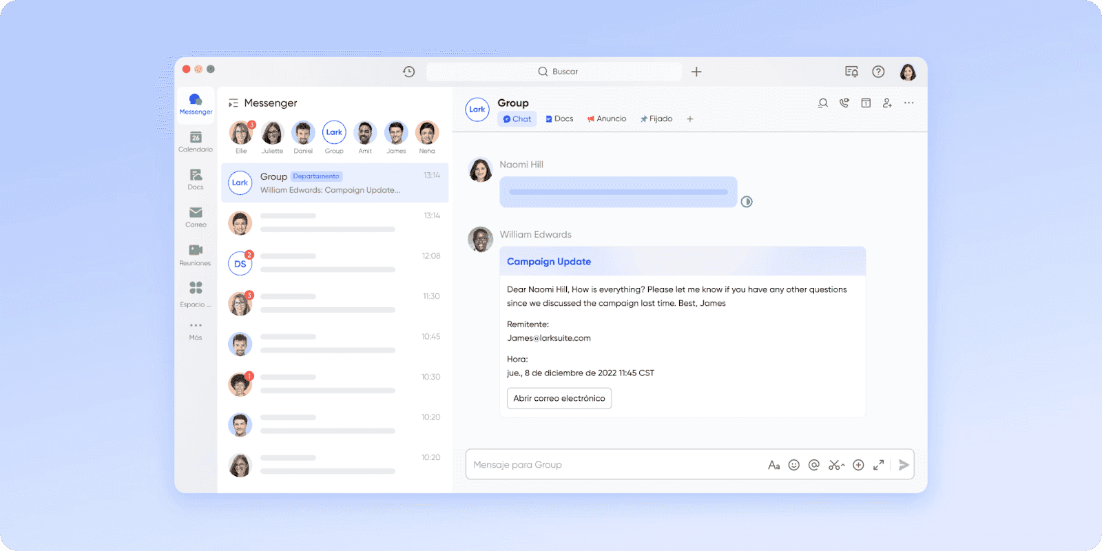 Interface of Lark Messenger